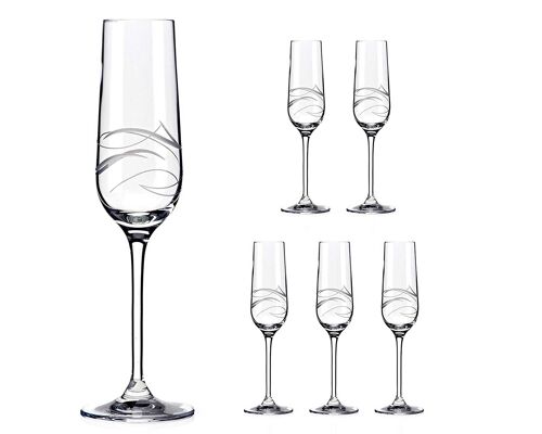 Fantasy Hand Cut Champagne Flute Prosecco Glasses - Set Of 6 - Perfect Gift