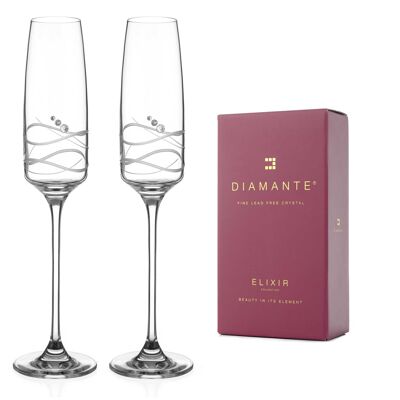 Hand Cut Crystal Champagne Flutes Soho Adorned With Swarovski Crystals - Set Of 2
