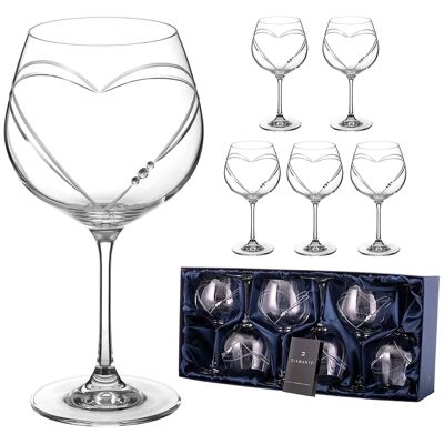 Gin-Gläser mit Herzen aus Kristall, verziert mit Swarovski-Kristallen – 6er-Set