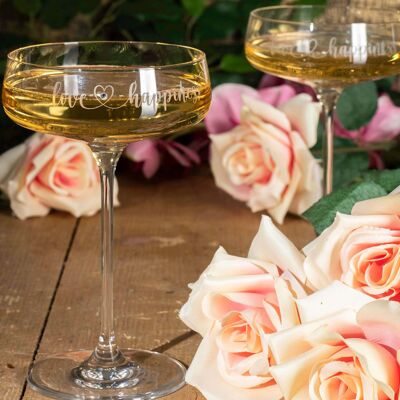 Love & Happiness Champagner-Cocktail-Untertassen, verziert mit Swarovski-Kristallen