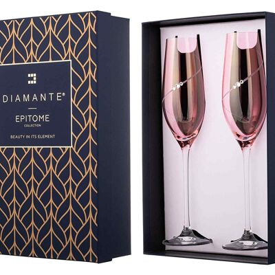 Pink Lustre Silhouette Champagne Flute Pair Embellished With Swarovski Crystals - Perfect Gift