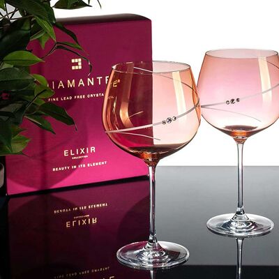 Gin-Glas mit rosa Silhouette, verziert mit Swarovski-Kristallen – 2er-Set