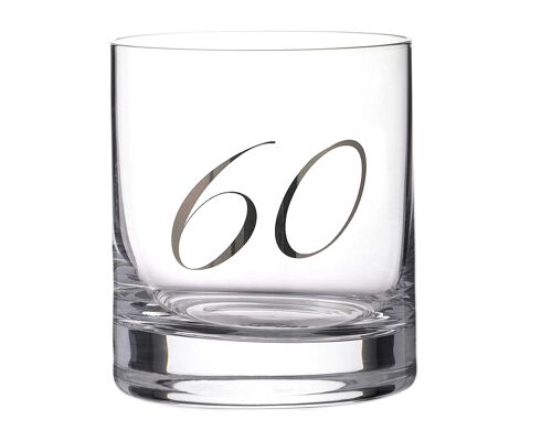 Platinum Embossed 60th Lead Free Crystal Tumbler - Single Glass