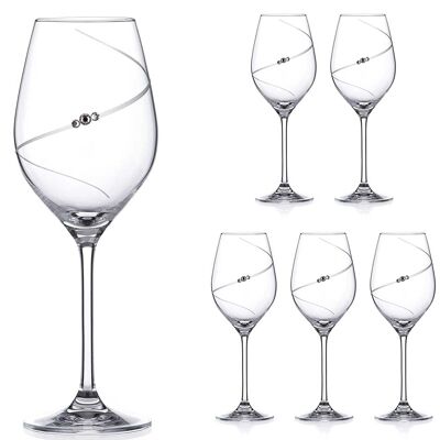 Bicchieri da vino Silhouette in cristallo bianco adornati con cristalli Swarovski - Set di 6