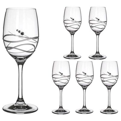 Six verres à vin blanc coupés à la main de Soho - ornés de cristaux Swarovski®