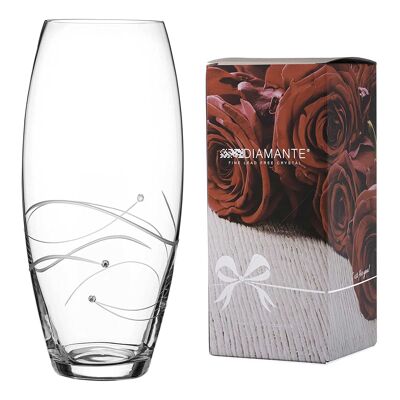 Grand vase tonneau en cristal taillé à la main en spirale avec cristaux Swarovski - 30 cm