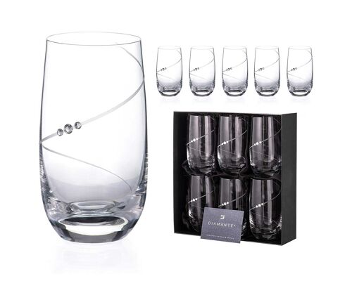 Swarovski Crystals Silhouette Premium Crystal Hand Cut Hi Ball Long Drink Cocktail Or Gin Glasses - Set Of 6 In Gift Packaging