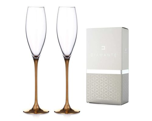 Two Gold Stem Champagne And Prosecco Glasses