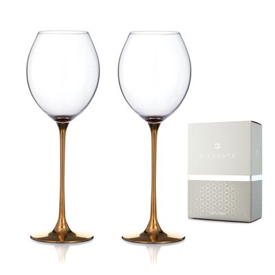 Two Gold Stem White Or Rosé Wine Glasses
