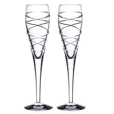 Due bicchieri flute da champagne in cristallo al piombo 24% di diaspro tagliati a mano