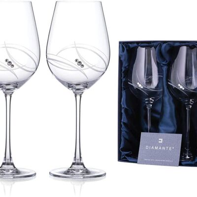 Two Swarovski Atlantis Red Wine Glasses Adorned With Crystals