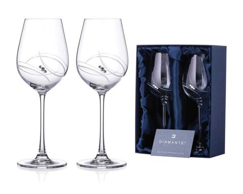 Two Swarovski Atlantis White Wine Glasses Adorned With Crystals