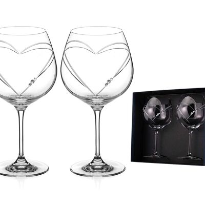 Zwei Gin Copa-Gläser mit Swarovski-Herzen, verziert mit Kristallen – perfektes Geschenk