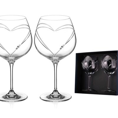 Two Swarovski Hearts Gin Copa Glasses Embellished With Crystals - Perfect Gift