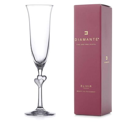 Flautas de champán Prosecco con corazón de San Valentín en una caja de regalo de cristal sin plomo