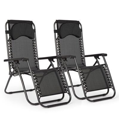 2x Folding Zero Gravity Reclining Chair Lounge Sun Beach Garden Adjustable Black
