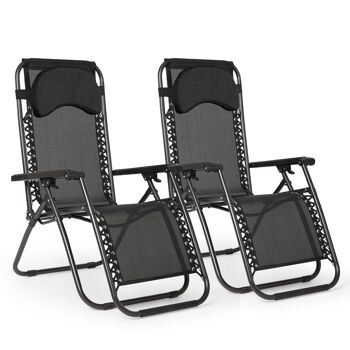 2x Fauteuil inclinable pliant Zero Gravity Lounge Sun Beach Garden Réglable Noir 1