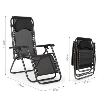 2x Fauteuil inclinable pliant Zero Gravity Lounge Sun Beach Garden Réglable Noir 2