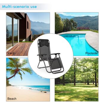 2x Fauteuil inclinable pliant Zero Gravity Lounge Sun Beach Garden Réglable Noir 10