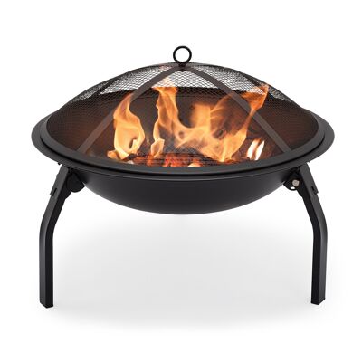 Outdoor Garden Portable Fire Pit, Foldable, Wood or Charcoal Burning, with Grid Cover, Barbecue Grill, Portable Carrying Bag, Diameter 55cm (About 21.7 inches)