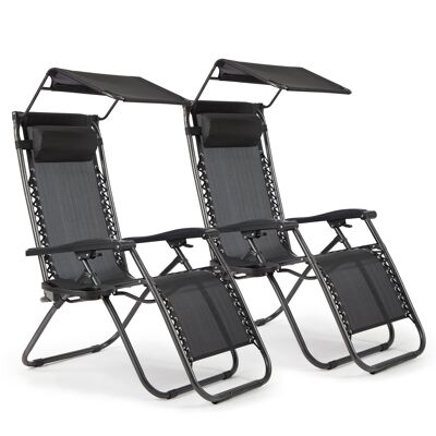 2 x Zero Gravity Recliner Chair Lounge Sun Garden Deck Folding Patio Canopy