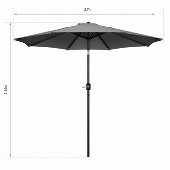 Parasol de 2,7 m, parasol de jardin, auvent extérieur, abat-jour inclinable avec manivelle, protection UV, convient pour l'extérieur, le jardin, la terrasse, la plage, gris 2