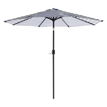 Parasol de 2,7 m, parasol de jardin, auvent extérieur, abat-jour inclinable avec manivelle, protection UV, convient pour l'extérieur, le jardin, la terrasse, la plage, bleu blanc 1