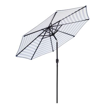 Parasol de 2,7 m, parasol de jardin, auvent extérieur, abat-jour inclinable avec manivelle, protection UV, convient pour l'extérieur, le jardin, la terrasse, la plage, bleu blanc 3