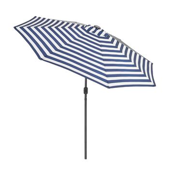 Parasol de 2,7 m, parasol de jardin, auvent extérieur, abat-jour inclinable avec manivelle, protection UV, convient pour l'extérieur, le jardin, la terrasse, la plage, bleu blanc 4