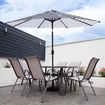 Parasol de 2,7 m, parasol de jardin, auvent extérieur, abat-jour inclinable avec manivelle, protection UV, convient pour l'extérieur, le jardin, la terrasse, la plage, bleu blanc 6