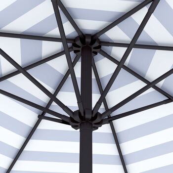 Parasol de 2,7 m, parasol de jardin, auvent extérieur, abat-jour inclinable avec manivelle, protection UV, convient pour l'extérieur, le jardin, la terrasse, la plage, bleu blanc 9