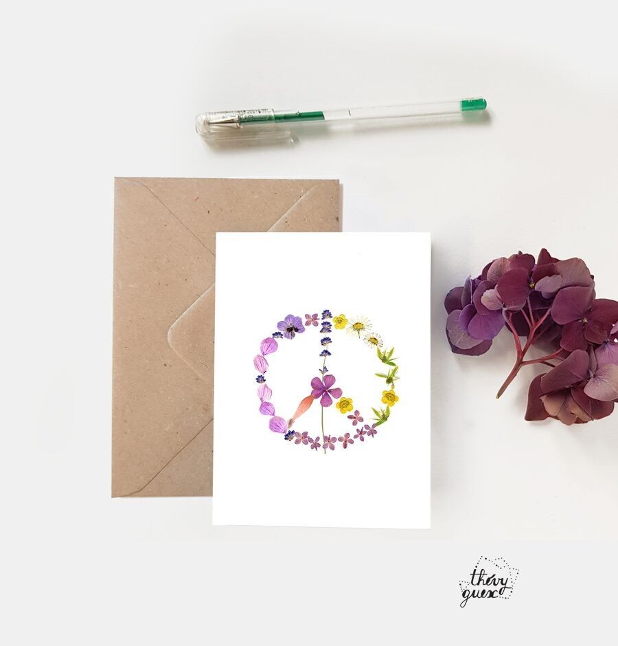 DOUBLE PEACE AND LOVE FLOWER ROMANTIC HERBAL GREETING CARD