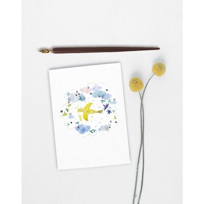 DOUBLE DOVE AND POETIC CLOUD PASTEL WATERCOLOR GREETING CARD