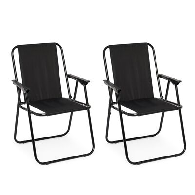 Camping Chair, Folding Armchair, Comfortable Beach Chair, Portable Lounge Chair, 2 pieces, Maximum Load Capacity of 90 kg (Black)