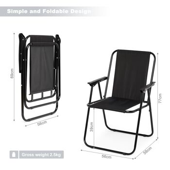 Chaise de camping, fauteuil pliant, chaise de plage confortable, chaise longue portable, 2 pièces, capacité de charge maximale de 90 kg (noir) 2