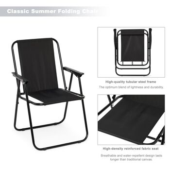 Chaise de camping, fauteuil pliant, chaise de plage confortable, chaise longue portable, 2 pièces, capacité de charge maximale de 90 kg (noir) 3