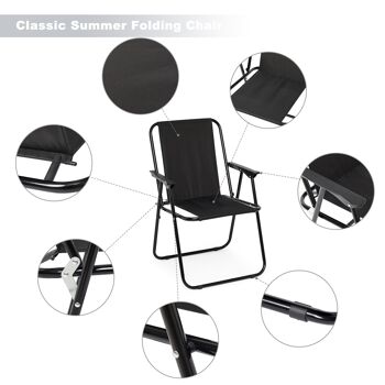 Chaise de camping, fauteuil pliant, chaise de plage confortable, chaise longue portable, 2 pièces, capacité de charge maximale de 90 kg (noir) 4