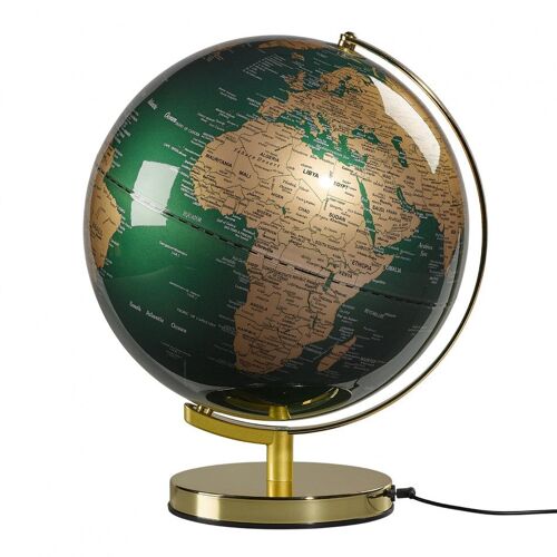 12" Light Up Globe - Fir Green & Brass