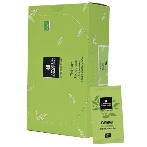 Thé Vert CASBAH - Feuille de menthe douce - Distributeur 24 Coussinets Sur-Emballés