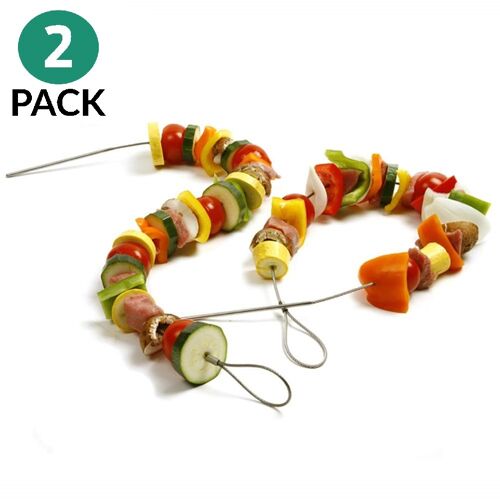 Flexible Skewers Stainless Steel – Set of 2 Metal Kebab BBQ Skewers – Perfect for Closed Lid BBQ Grilling Or Ninja Foodi