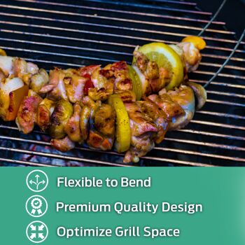 Brochettes flexibles en acier inoxydable – Lot de 2 brochettes de barbecue Kebab en métal – Parfait pour les grillades de barbecue à couvercle fermé ou Ninja Foodi 2
