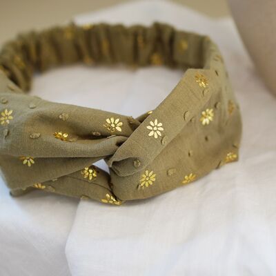 Sacha Green and Gold Plumetis Cotton Headband