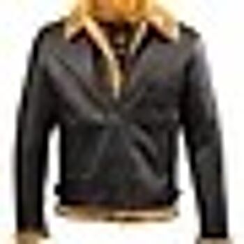 Veste Bomber Homme Cuir Véritable Fourrure Mouton Aviator Cuir Noir Tan 2