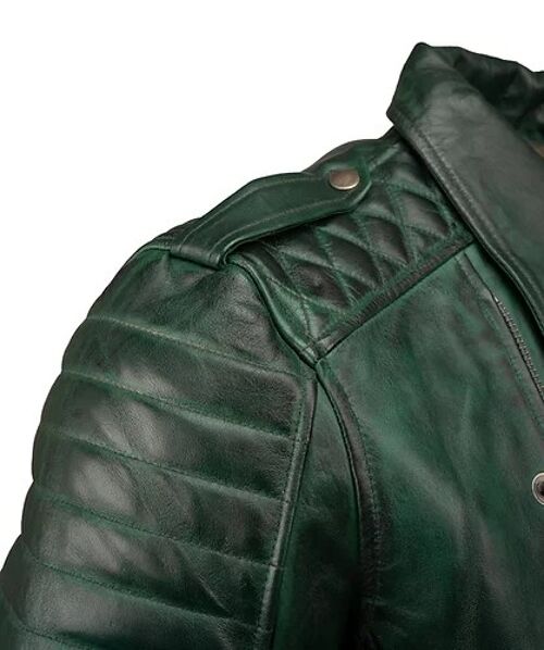 Mens Real Leather Jacket Biker Red & Green Motorcycle Vintage Retro Cafe Racer - Red