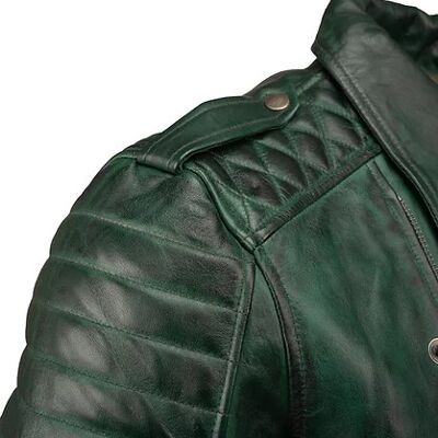 Herren Echtlederjacke Biker Rot & Grün Motorrad Vintage Retro Cafe Racer - Grün