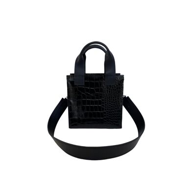 Handbag “Cumin” mini – black reptile/smooth black details