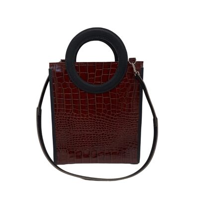 Handbag “Buttercup” – brown reptile/smooth brown details