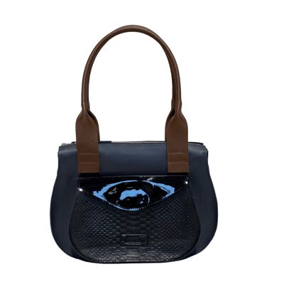 Shoulder bag “Turmeric” – dark blue/brown/black details