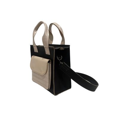 Handbag ”Cumin” medium – dark brown/creamy reptile