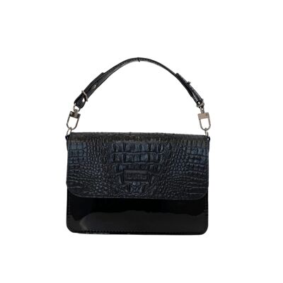 Handbag “Eucalyptus” – black lacquered/black reptile